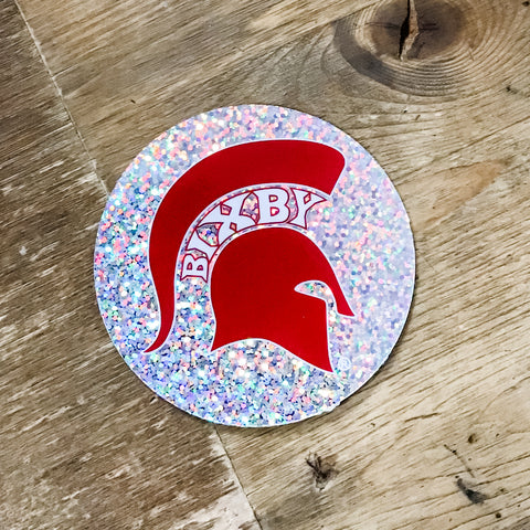 3 Inch Round Spartan Sticker- Glitter